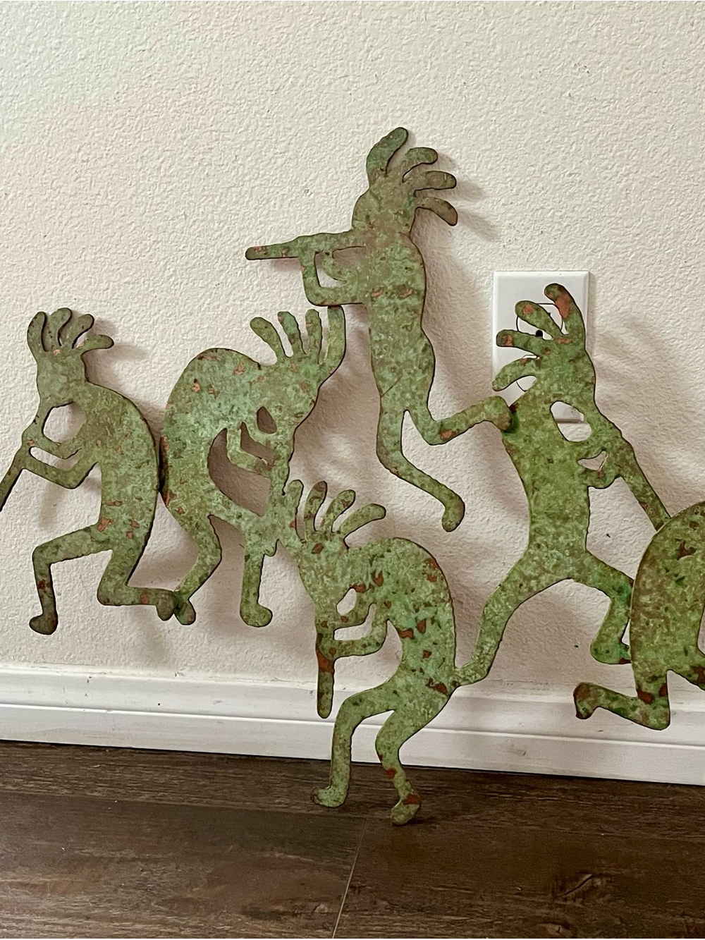 Green Kokopelli Metal Wall Art - Rustic Dancing Figures